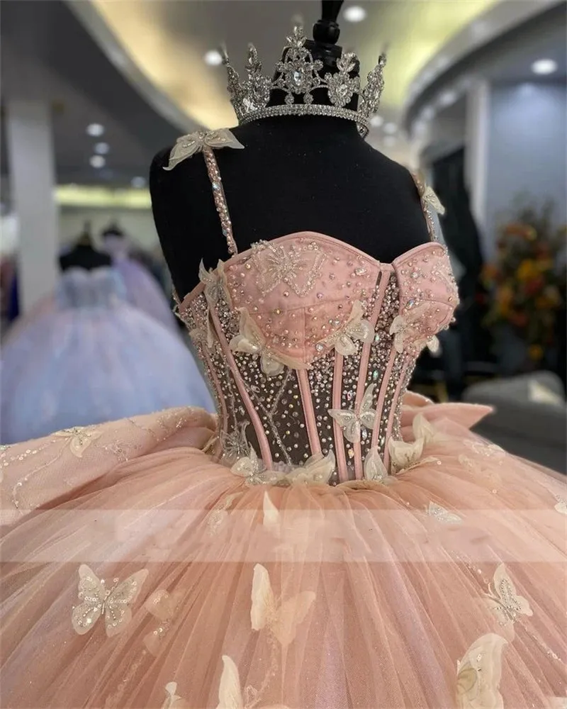 Elegante Vestido De Quinceanera Princesa Rosa 2024 Con Lazo Mariposa Apliques Cuentas Cristalino Cumpleanos Prom Dulces 16 Vestidos De 15 Anos De 149 45 DHgate