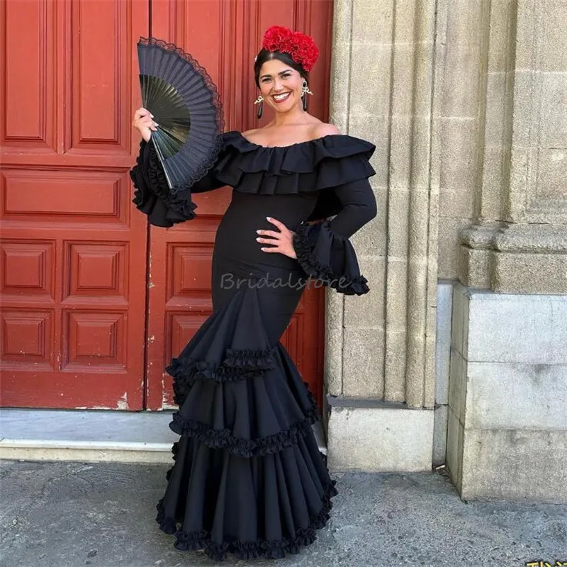 Black Vintage Flamenco Mermaid Puffy Sleeve Prom Dress With Ruffles And Puff Sleeves Elegant Formal Evening Gown For Women Korean Style Vestidos De Fiesta 2023 From Bridalstore 113.42 DHgate.Com
