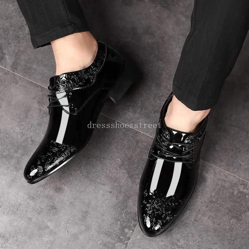 Plus Size 48 Black Mirrors Pointed Mens Leather Shoes Fashion Lace up Men Dress Shoes Comfort Mens Formal Shoes chaussure homme
