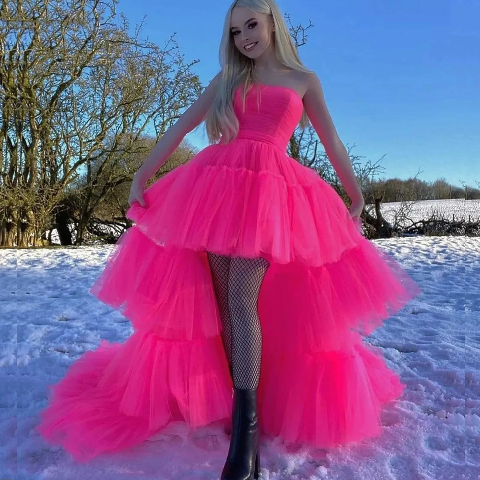 Hot pink high low dress cheap
