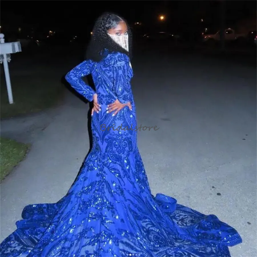 Luxury Sequin Royal Blue Prom Dress For Black Girl Long Seeve Mermaid Evening Gown Extra Custom Size Korean Formal Birthday Occasion Sparkle Vestido De Fiesta 2023 From 120 66 DHgate