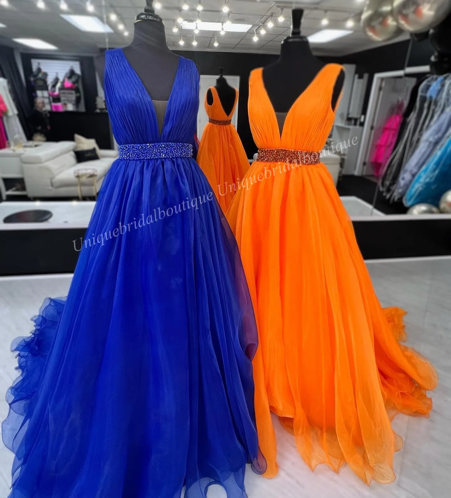 Plunge Neckline Dress with Tulle Bottom - Royal Blue - Be Fabulous