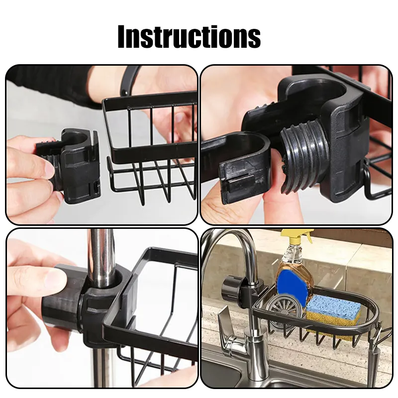 Kitchen Sink Drain Rack Sponge Storage Faucet Holder Space Aluminum Soap Drainer Shelf Basket Organizer Bathroom Accessories