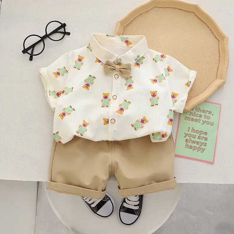 Children Clothing Sets Bow tie Shirts shorts School Suits for Kids Boys Tracksuits Summer Toddler Outfits Baby Clothes