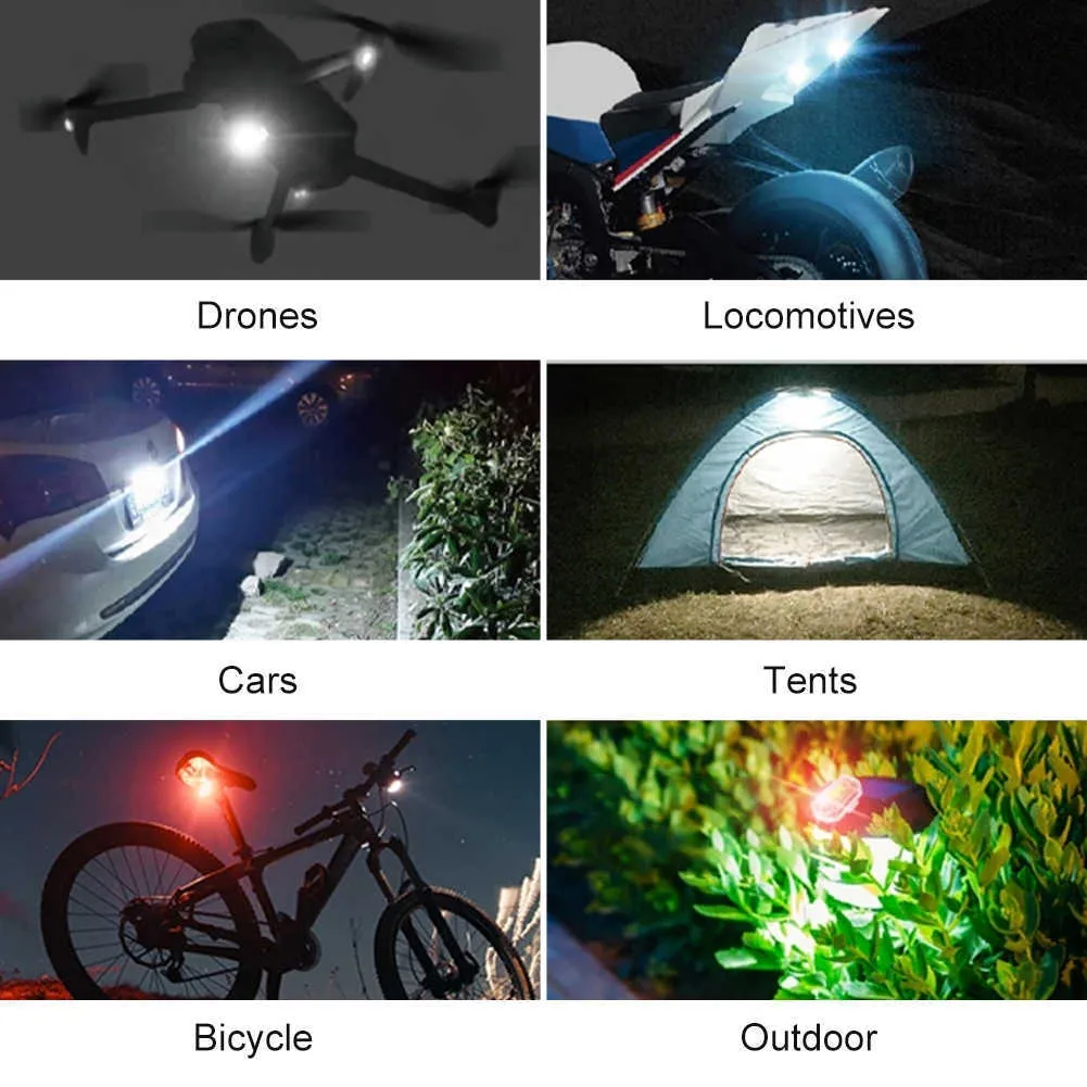 Kit 6 Lampes LED Stroboscopiques Sans Fil - Télécommande 8 Couleurs - Pour Vélo, Moto, Drone, Scooter - Rechargeable USB-C