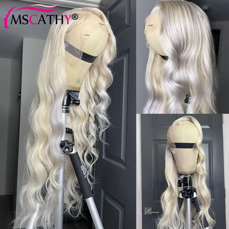 Platinum Gray White Loose Wave Lace Front Wig Platinum Blonde Lace Front Wigs Human Hair #60 Body Wave  main image 4