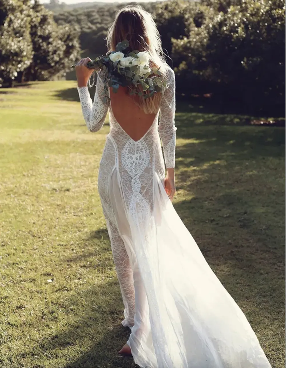 Exquisite Lace Boho Boho Lace Wedding Dress With Long Sleeves And