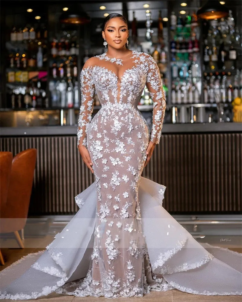 2023 Luxury Full Lace Curvy Mermaid Wedding Dress With Sheer