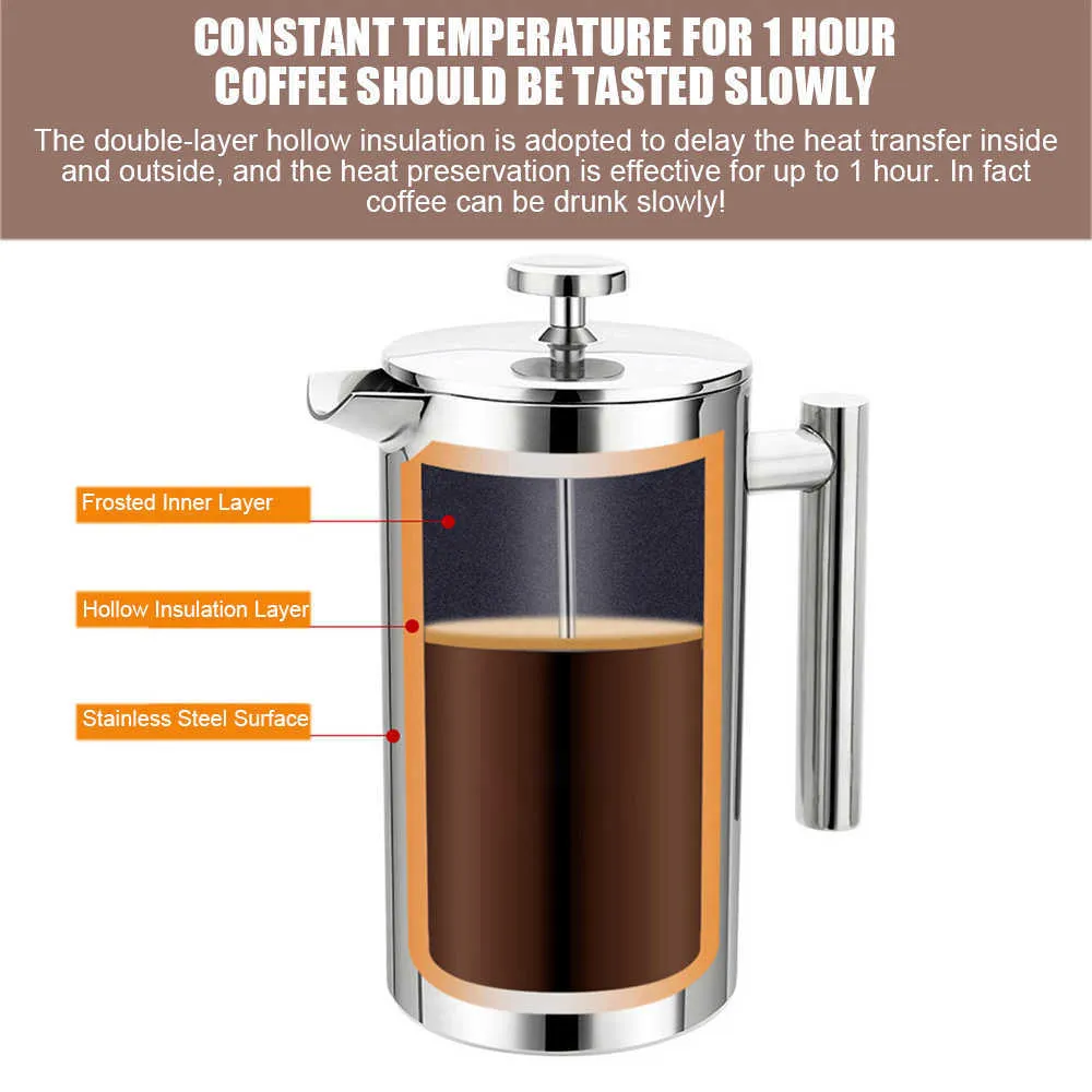 Coffee Pots Tea Pot Maker Large Capacity French Press Coffee Machine Coffee Percolator Pot Double Wall Espresso Machine Stainless Steel P230508 From 8 03 DHgate
