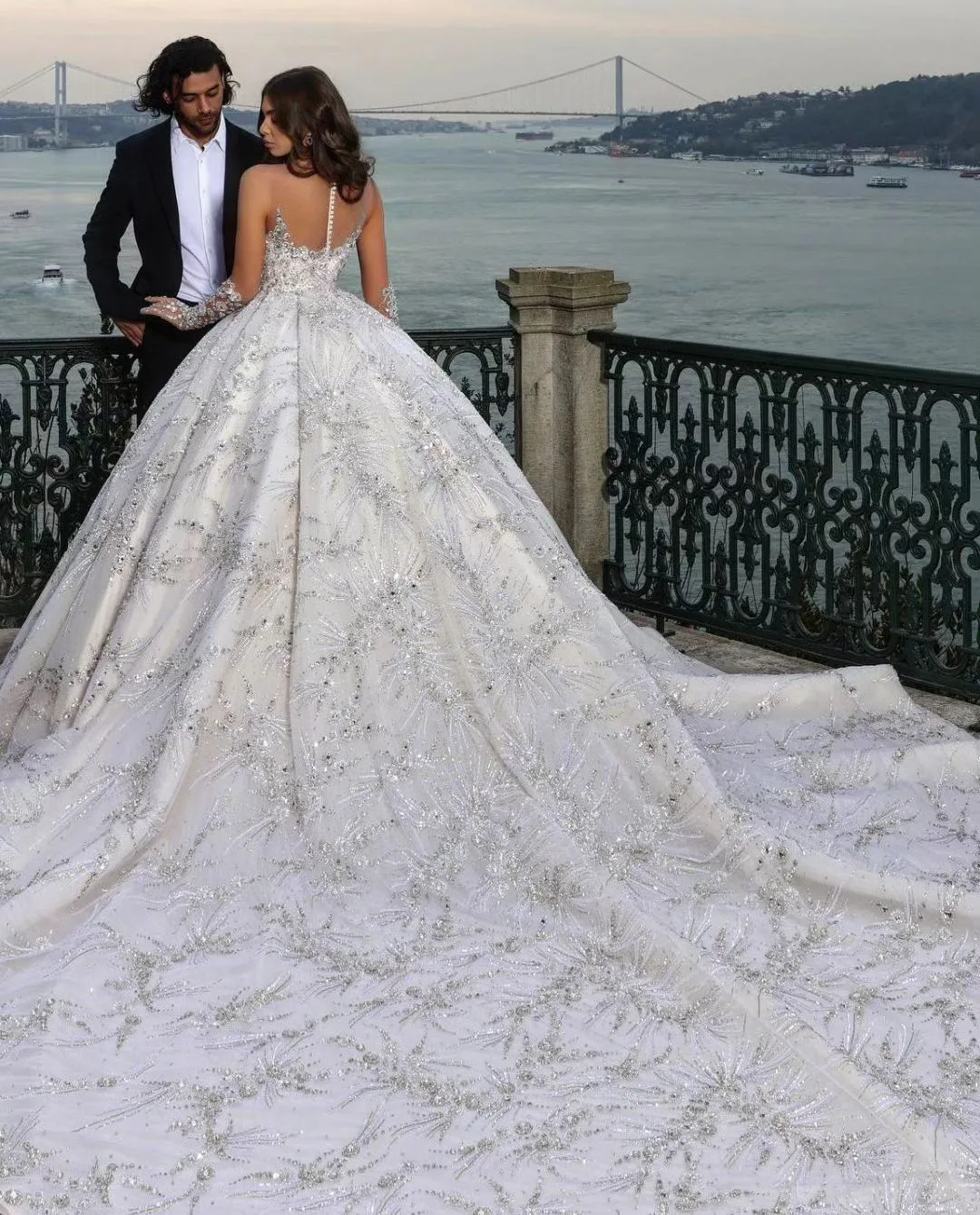 Luxury Sequin Applique Sparkly Ballgown Wedding Dress With Long Sleeves V Neckline 3D Lace Ruffles Beads And Diamonds Customizable Plus Size Formal Bridal Gid Vestido De Novia From Dressvip 543.75 DHg...