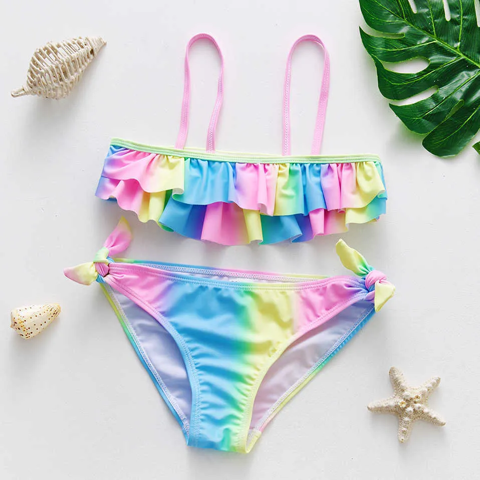 Pleated Two Piece Girls Swimsuits Set For Girls Ages 3 14 ST9031