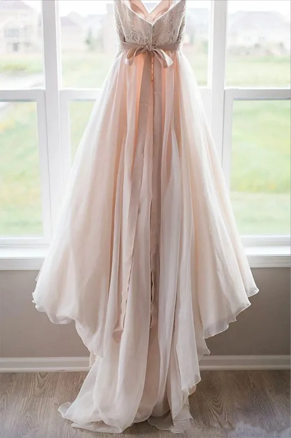 Blush Pink Lace Top Wedding Dresses Sweetheart Backless Bow Sash