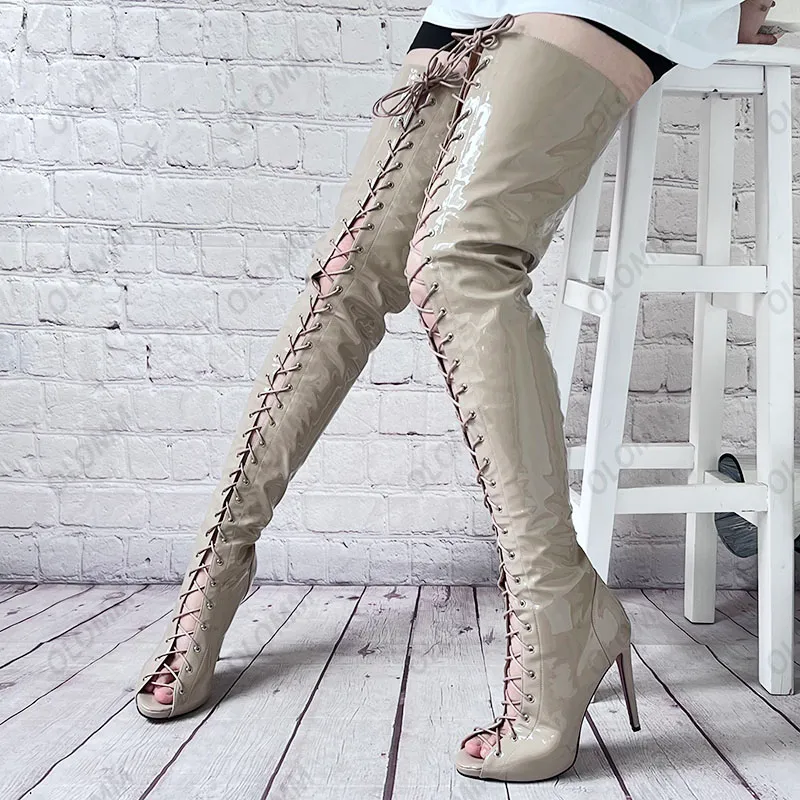 Olomm New Women Summer Over The Knee Boots Patent Stiletto High