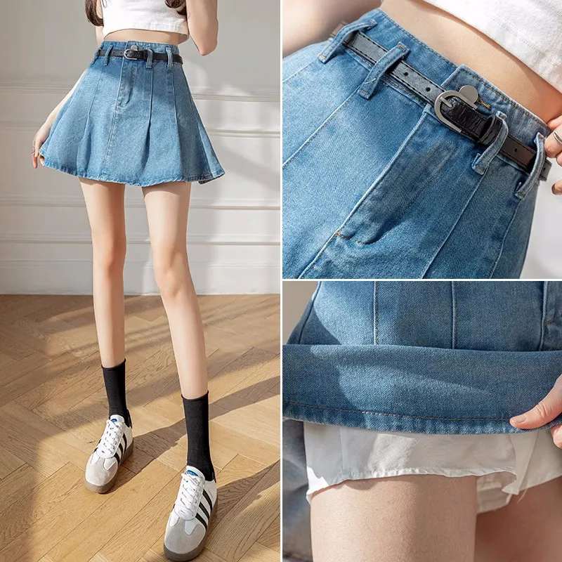 Pleated denim skirt in fall hot sale