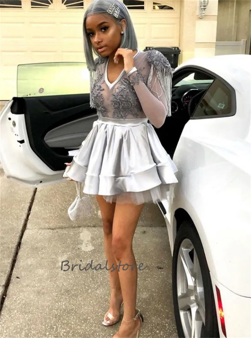 Silver tight prom dress discount