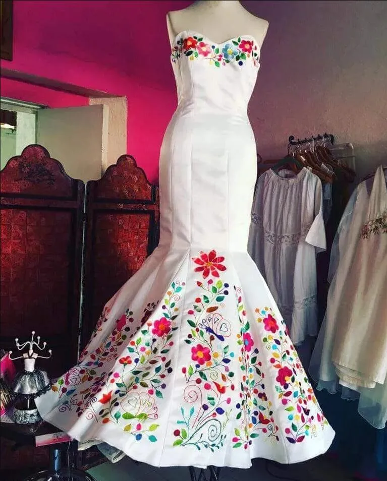 Mexican embroidered mermaid dress on sale