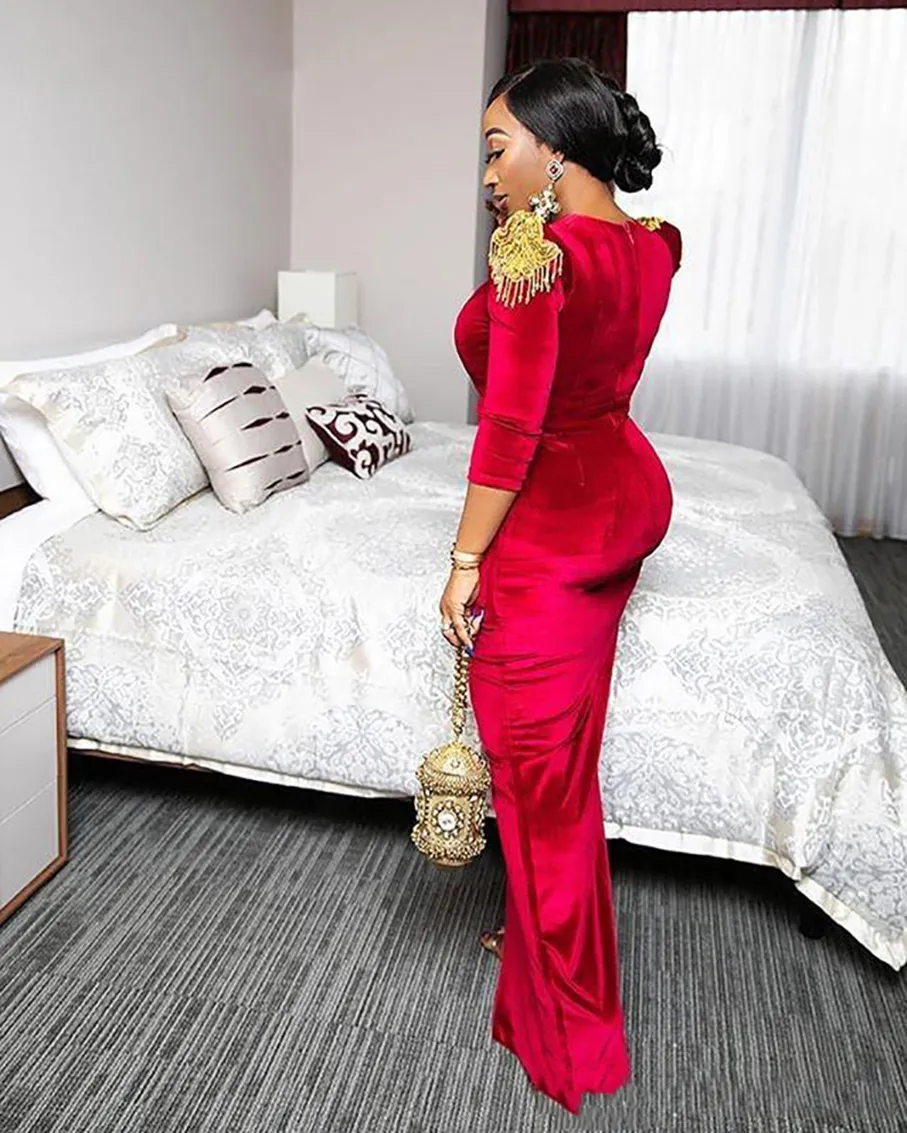 Simple red top gowns with sleeves