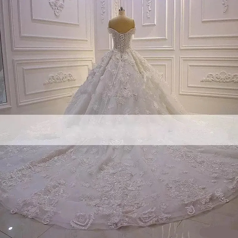Wedding Dress Chapel Train With Embroidery Lace Bridal Gown 6 / Ivory
