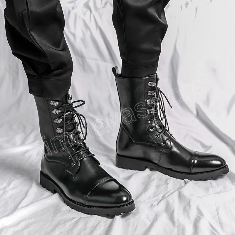 Genuine Leather Men Boots Outdoor Men Mid calf Boots Designer Work Shoes Fashion No slip Men s Motorcycle Boots Botas Masculina