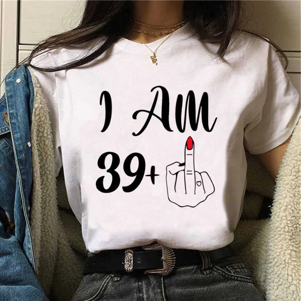 Dames 40e verjaardag T shirt Grappig 40 Ans Design Modal Casual V Neck Short Sleeve Graphic Tee