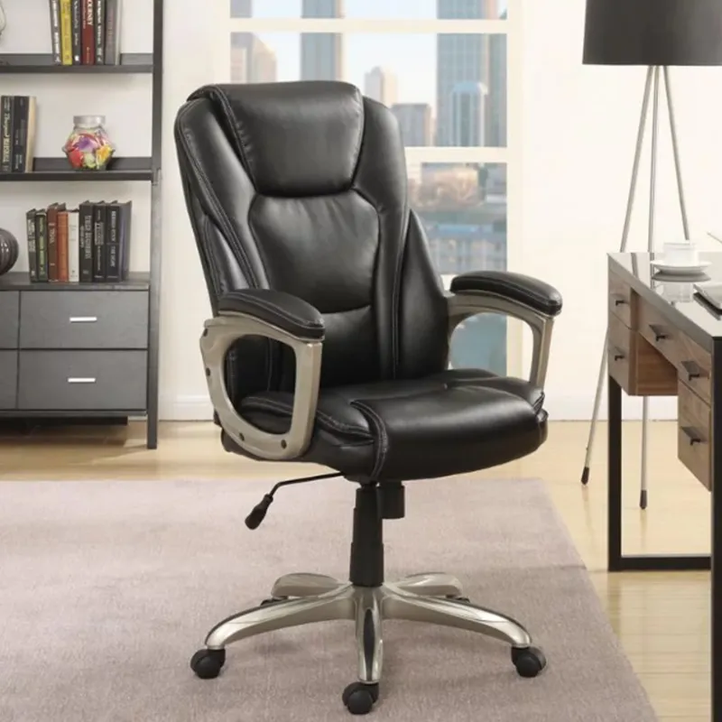 Heavy-Duty Leather Commercial Office Chair with Memory Foam, 350 lb capacity, Black
