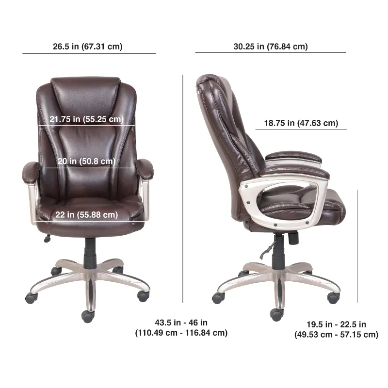 Heavy-Duty Leather Commercial Office Chair with Memory Foam, 350 lb capacity, Black