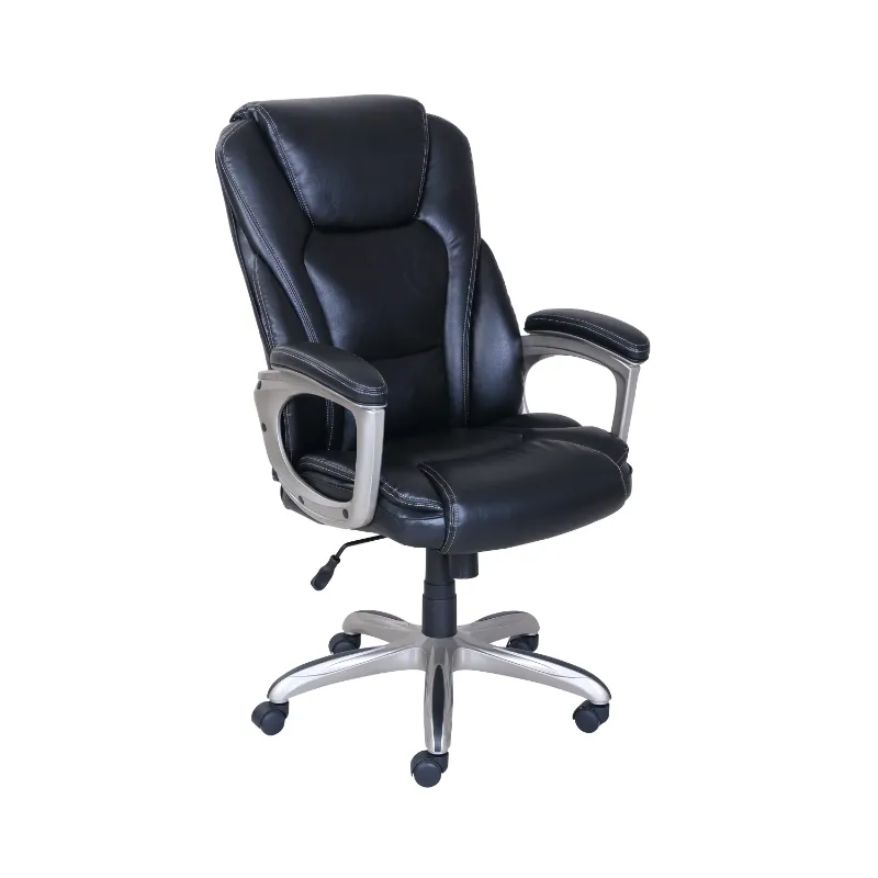 Heavy-Duty Leather Commercial Office Chair with Memory Foam, 350 lb capacity, Black