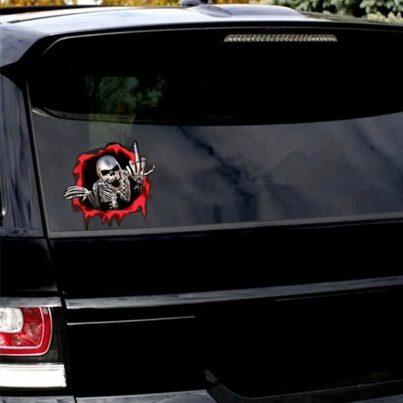 Reflective Metal Skull Dog Stickers For Cars Waterproof, Peeking