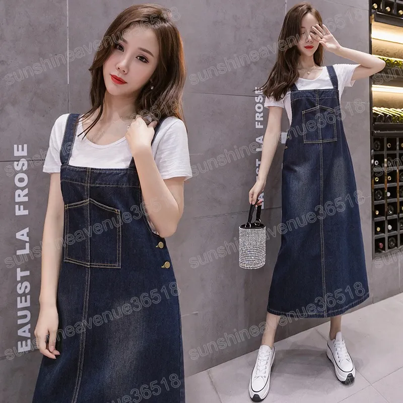 Korean Summer Womens Blue Jeans Denim Dress For Women With Side