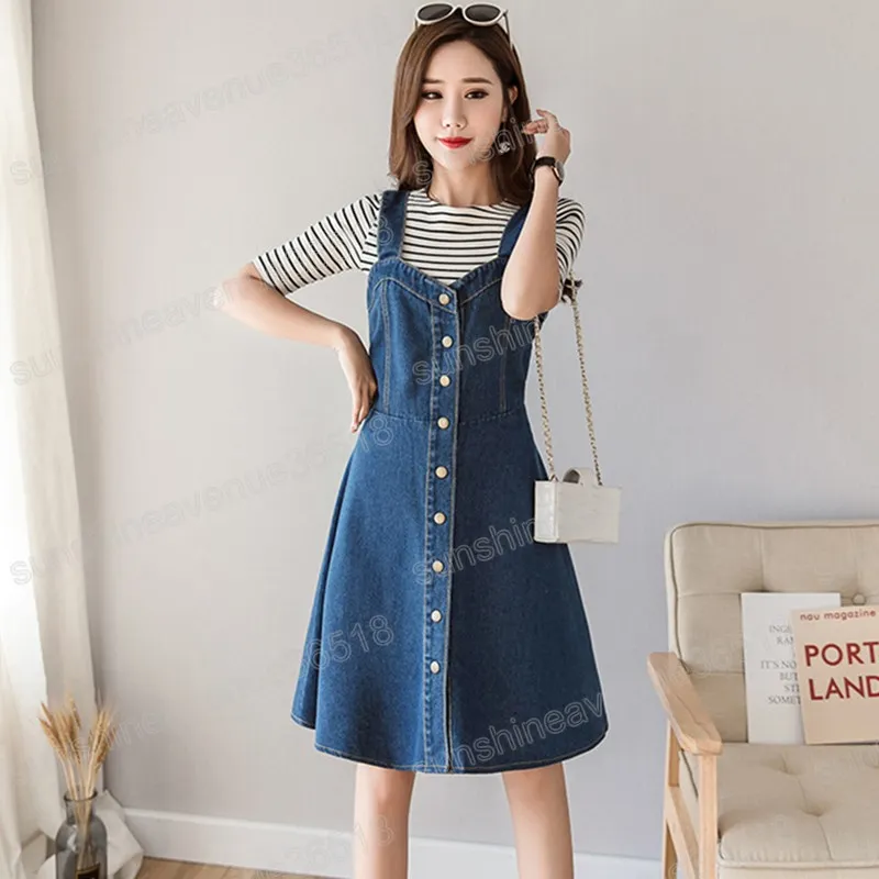 Vestidos de macac o de tamanho grande mulheres primavera no ver o de moda sem mangas vestido jeans adolescente menina coreana jeans jeans vestido de