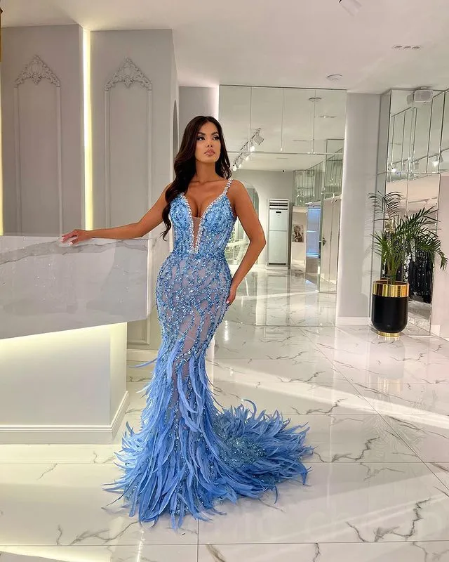 chinese dress ladies Stunning Sweetheart Blue Mermaid Prom Dress Long with Sequins Beads