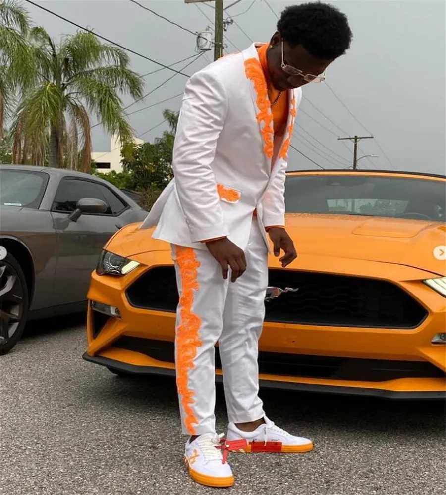 Silver and white prom suit best sale