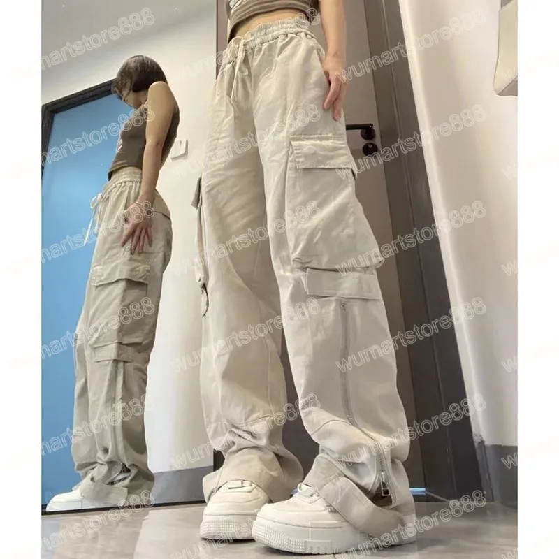 Low Waist Wide Leg Cargo Pants - Women's 2024 Streetwear Hip Hop Trousers  with Zipper