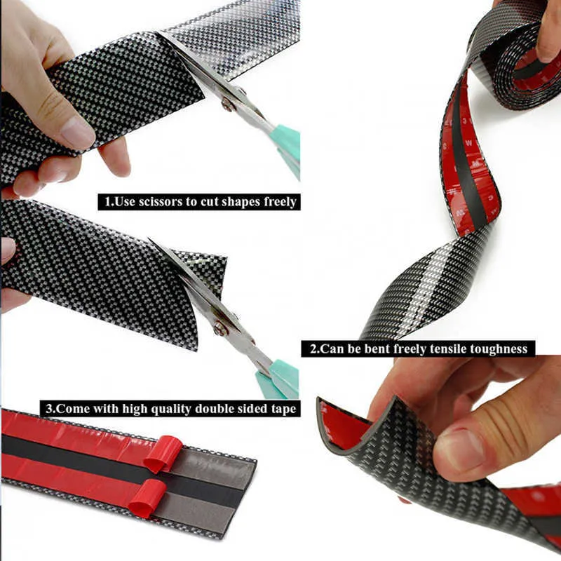 2m*3cm Carbon Fiber Car Moulding Trim Protector Bumper Strip Waterproof Decors E - Foto 8