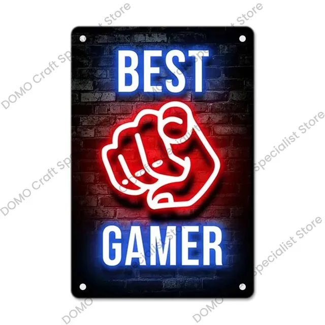 Neon Gaming Gamer Poster Vintage Metal Tin Signs Sleep Game Retro Metal  Plaque Wall Art Decor for Boys Girls Playroom Home