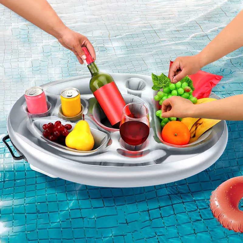 Inflatable Floats Tubes table Floating Drink Holder Swimming Pool Beach Beer Coasters Summer Party Wine Cup Food Float Tray Table Cooler Bar Mat P230516