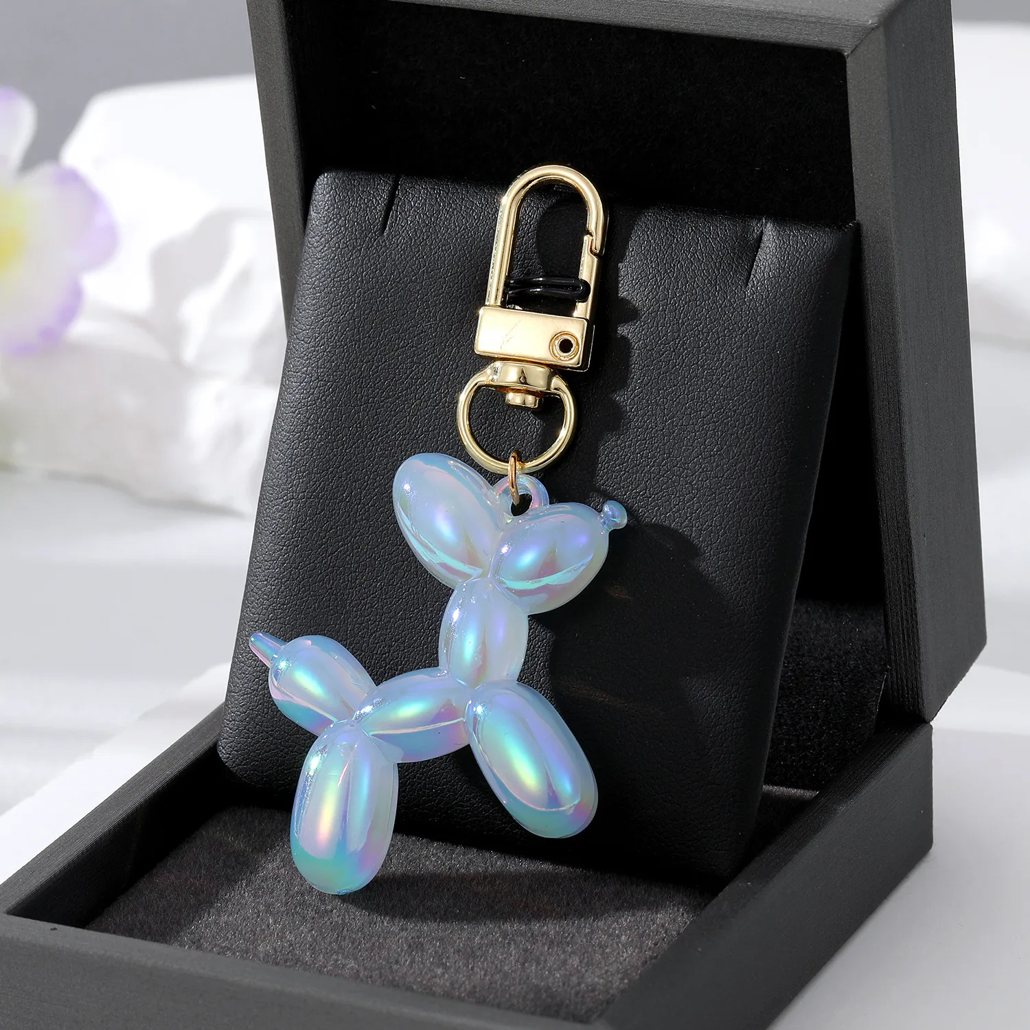 Creative Laser Plastic Resin Balloon Dog Keychain Pendant Fashion Cartoon Animal Bag Car Keychains Jewelry Gift In Bulk