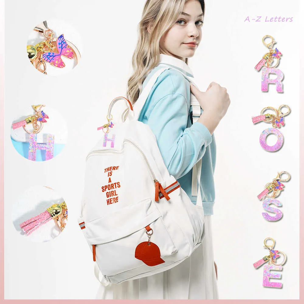 Resin Initials Keychain With Pink Star Butterfly Tassel Handbag Accessories For Women Girls A Z Letter Design Ideal For Car Purse Key From Autotool company 1.04 DHgate.Com