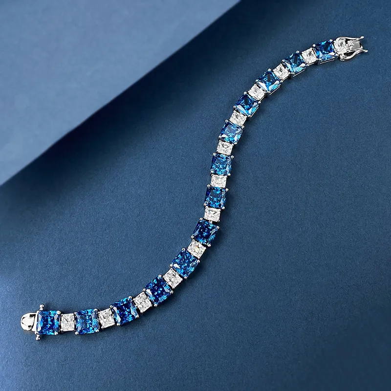 925 Sterling Silver Princess Cut Sapphire Diamond Bangle