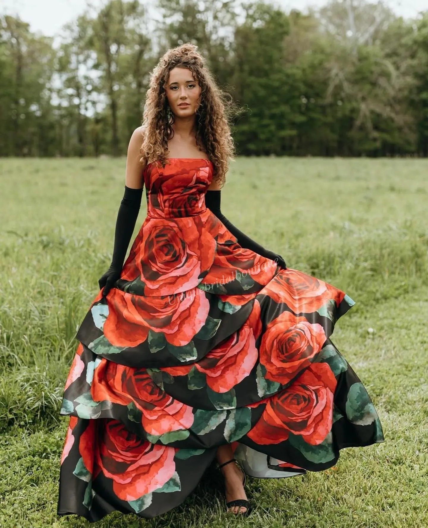 Black and red rose prom dress hotsell