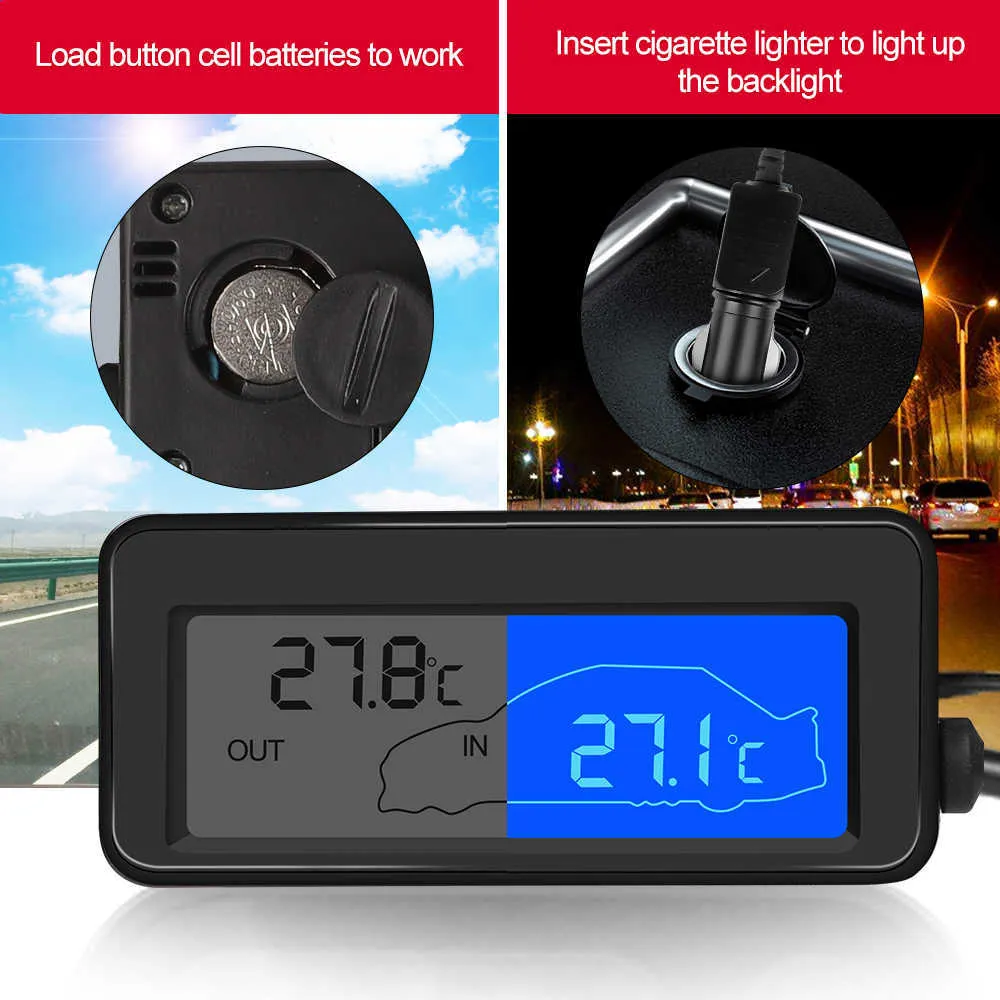 Mini Digital Car LCD Display Indoor Outdoor Thermometer 12V