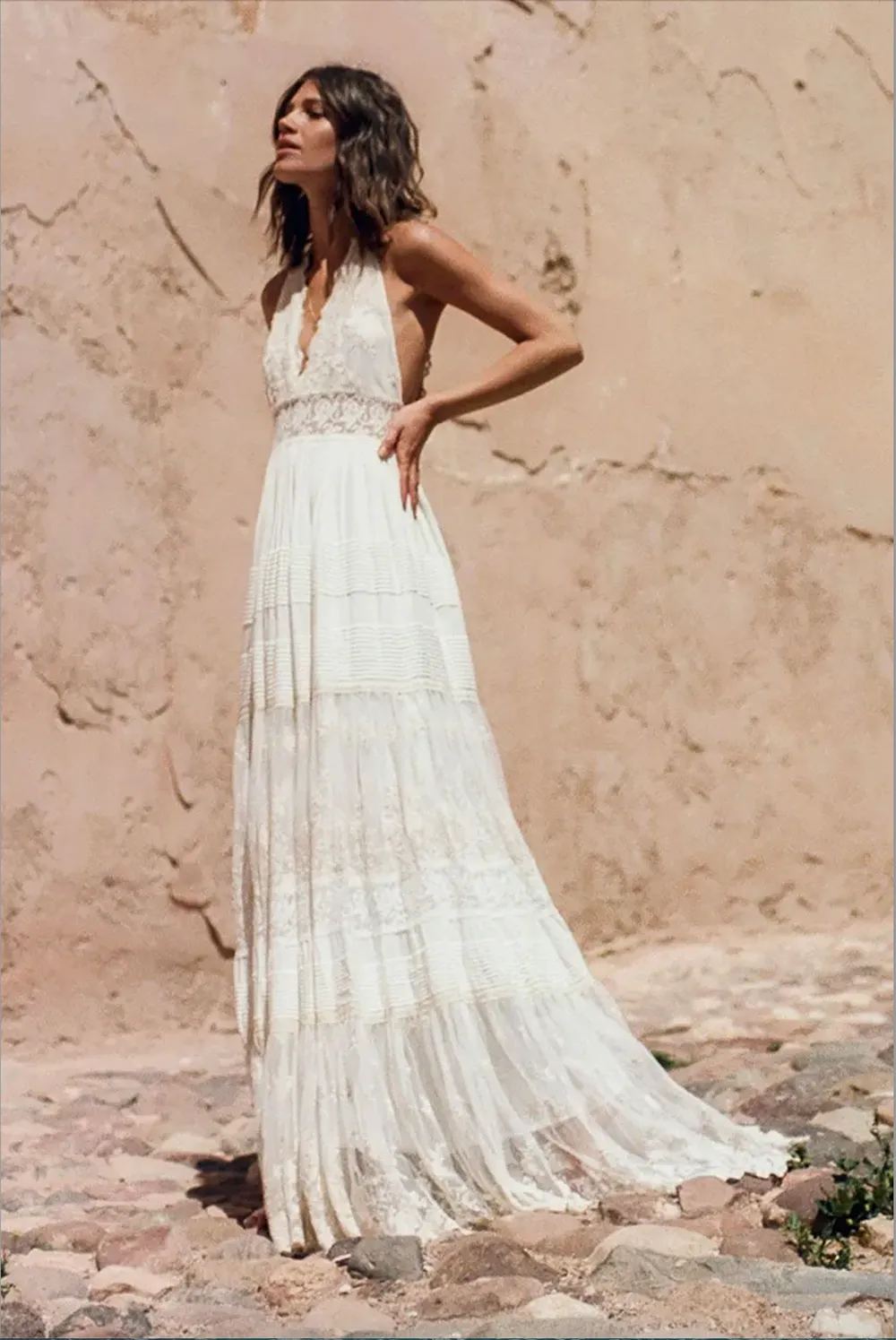 Bohemian Halter Romantic Bohemian Wedding Dresses With Deep V Neck Luxury Embroidery And Sweep Train Customizable For Beach Weddings In 2023 From Verycute 80.84 DHgate.Com