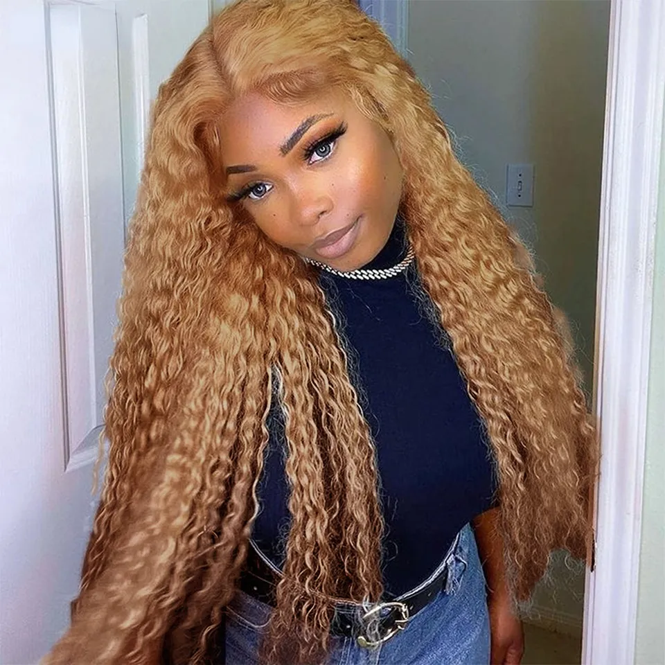 Brazilian Hair Honey Blonde Lace Front Wig Deep Wave Colored 13x4 Lace Frontal Wigs For Women 250 Density Deep Wave Synthetic Wig Preplucked