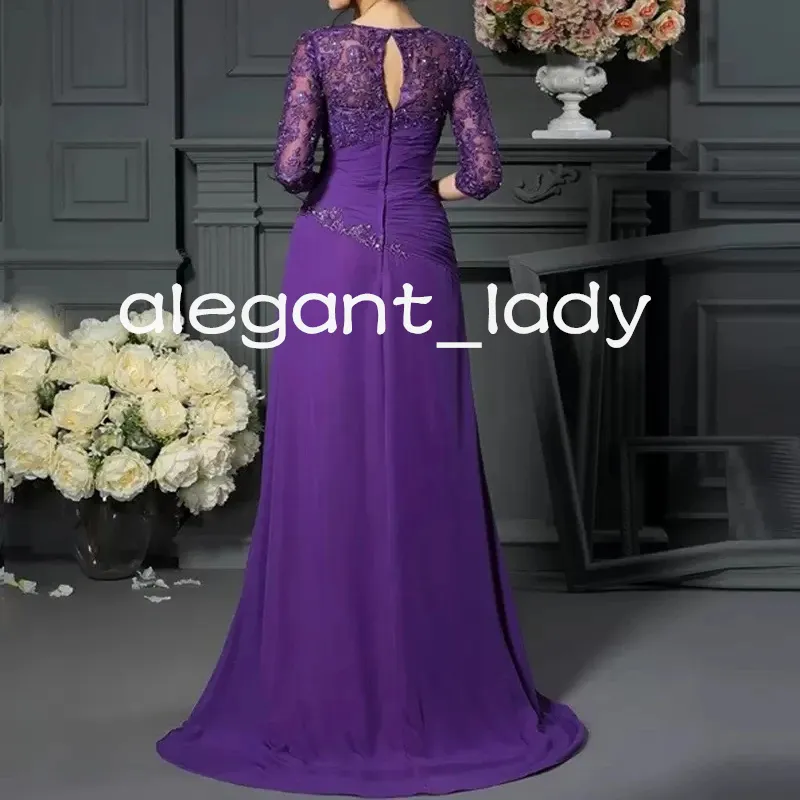 Purple Lace Chiffon Mother of the Bride Dress with 3/4 Long Sleeves,  Beaded, Pleated, for Mother's Occasion Wear from Dhgate Mother's Dresses -  price 111.24
