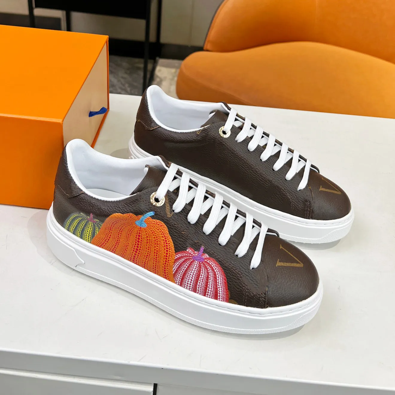 2023 SS White Women Shoes Colorful YK Time Out Sneaker Yayoi Kusama Faces Printed Calf Leather Trainer Engraved Eyelets 3D Pattern Monograms Flowers From 53 11 DHgate