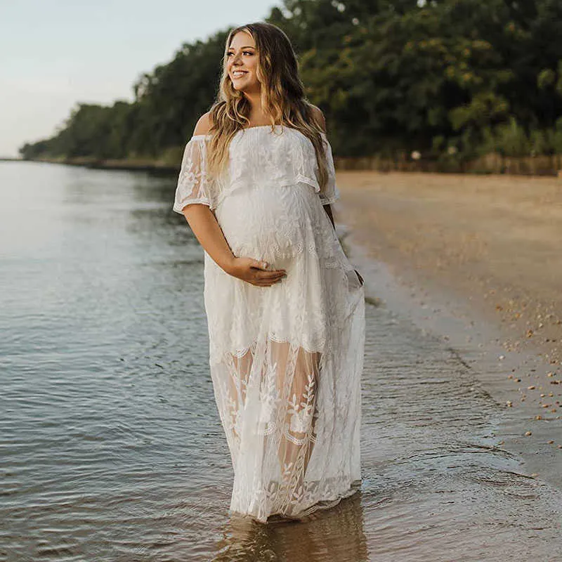 White lace off shoulder maternity dress hotsell
