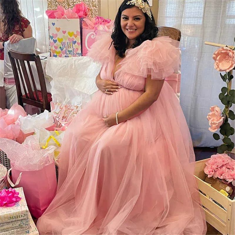 New Tulle Cute Maternity Dresses For Baby Showers Party Long