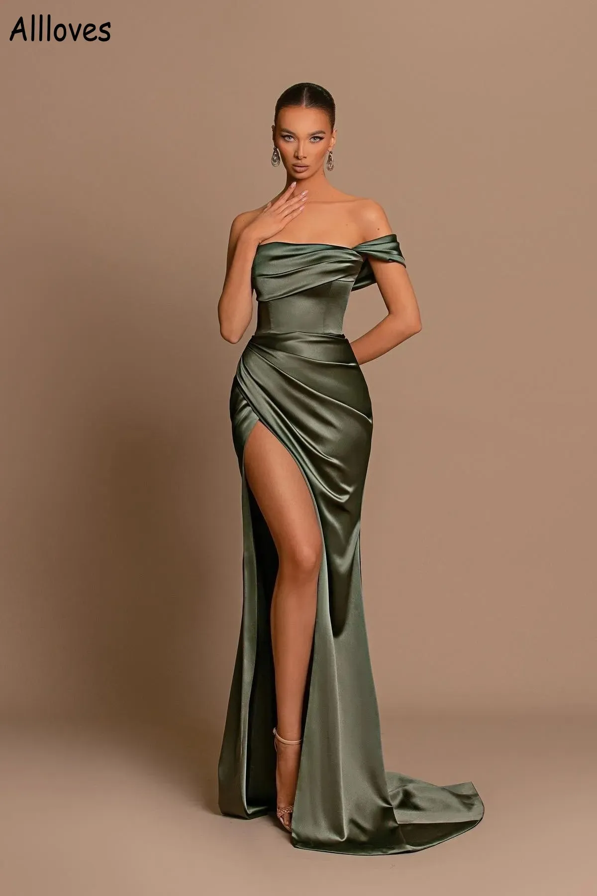Off the shoulder olive green dress new arrivals