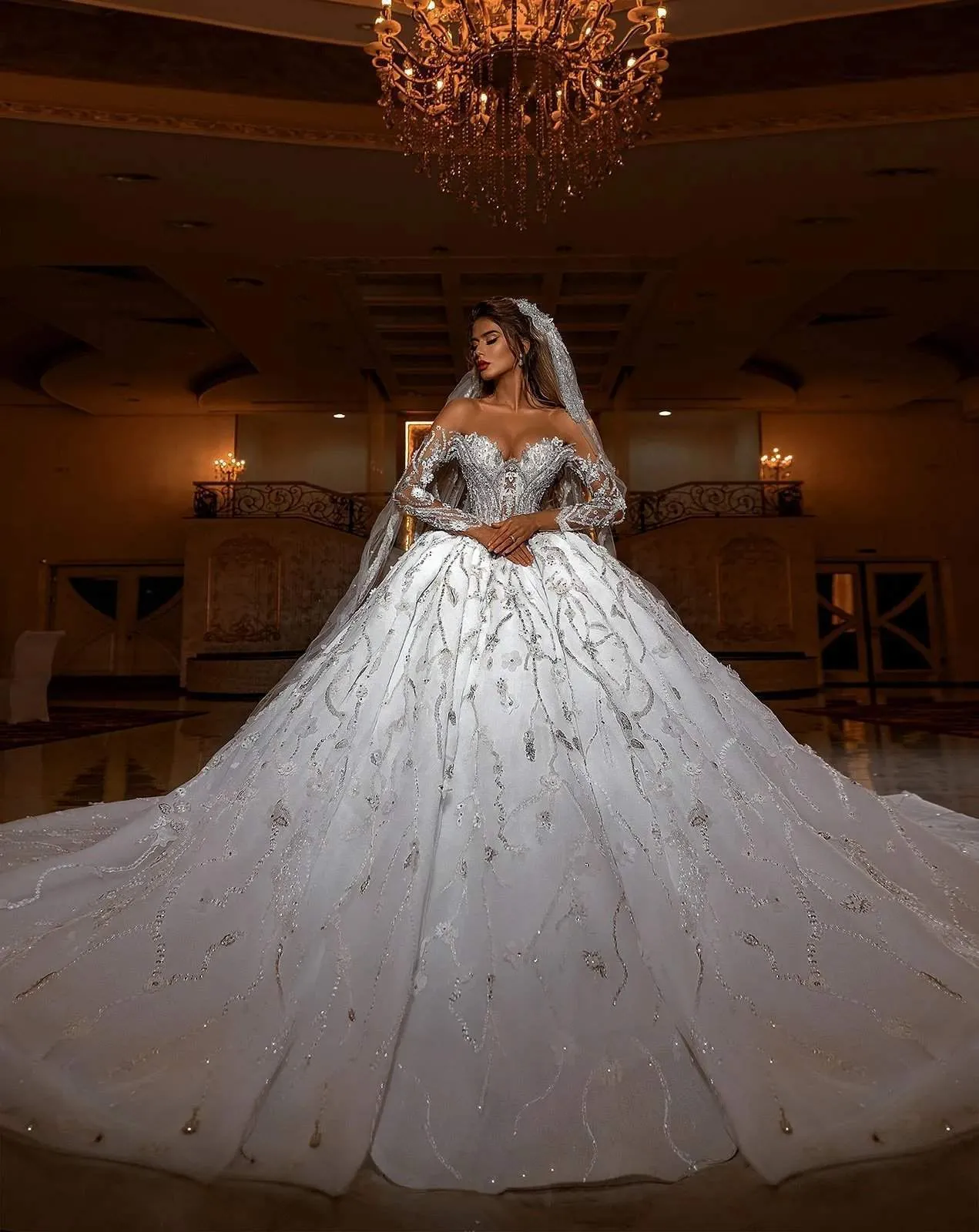 Luxury Lustrous Satin Princess Ball Gown Wedding Dresses Pearl Beaded –  AiSO BRiDAL