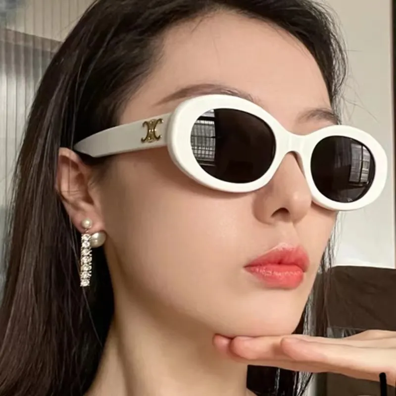 2023 Oval Frame Sunglasses Designer Ladies Style Women Vintage Black White Shades Fashion Eyewear Outdoor S49